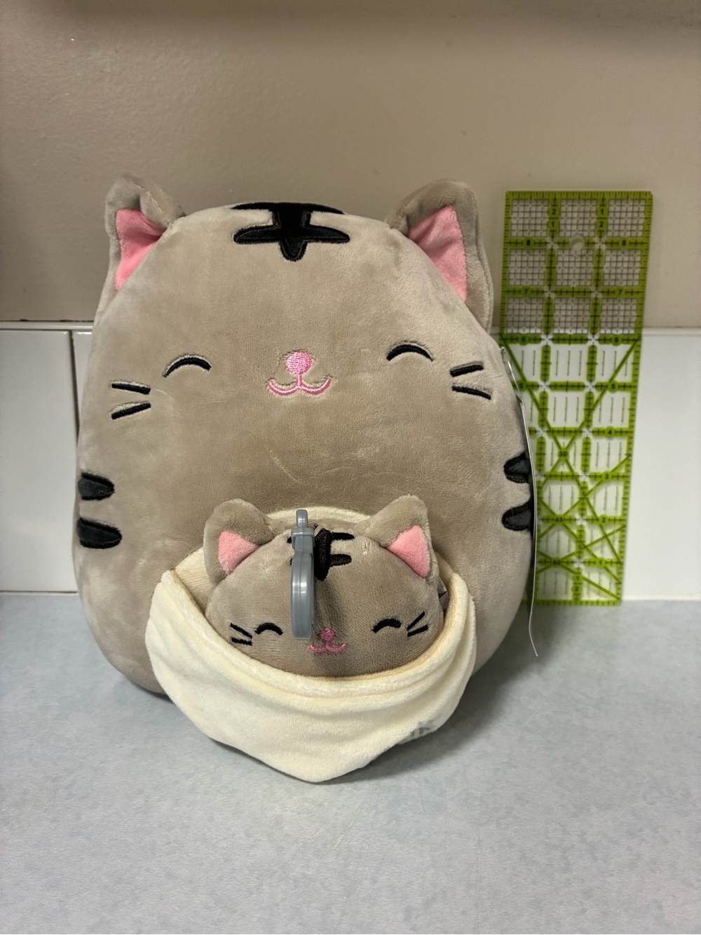 Squishmallow Plush Cat with Cute Kitty Backpack/Bag Clip 9”